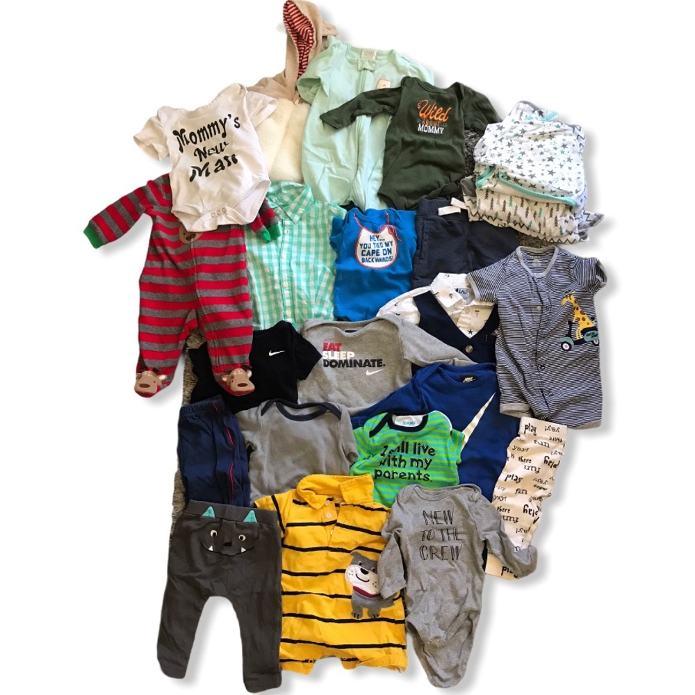 Lot of 23 baby boy items multi brand 0-9 months